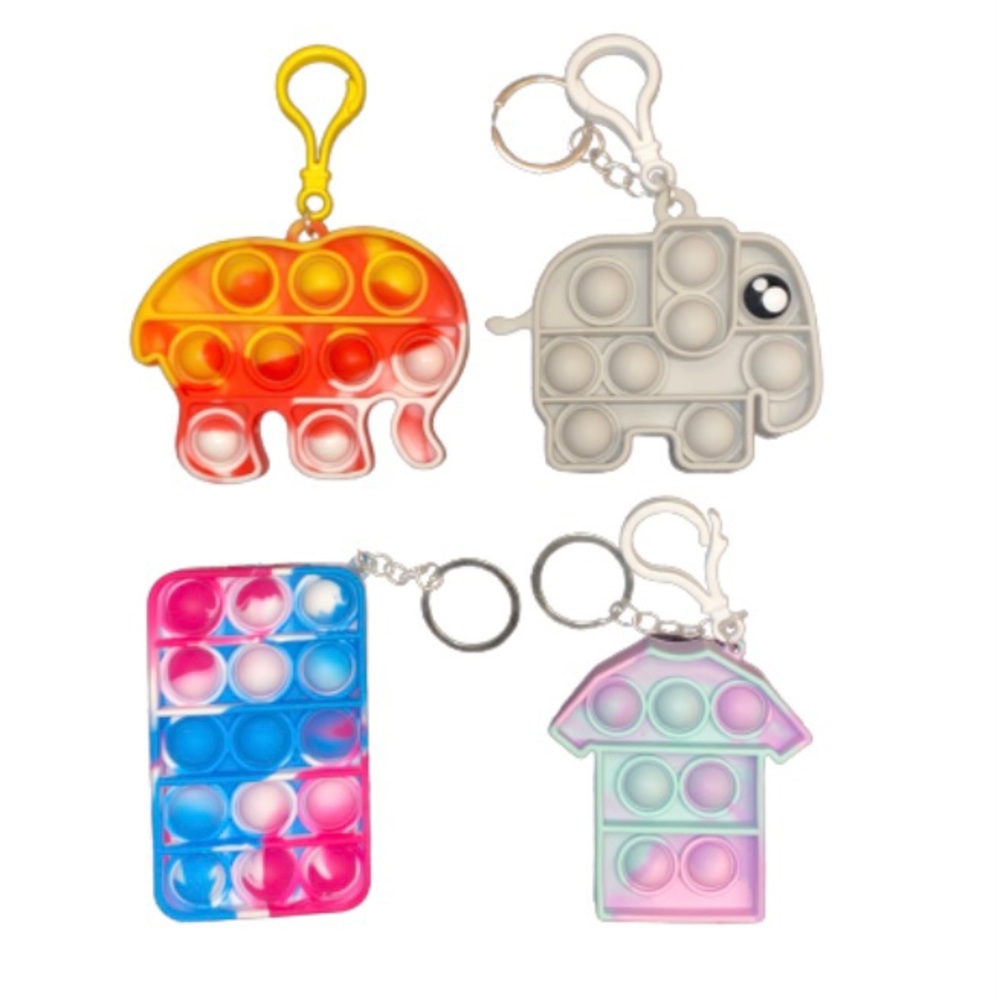 Pop It Fidget Toys 4 Pack of Keychain Different Shapes & Colors